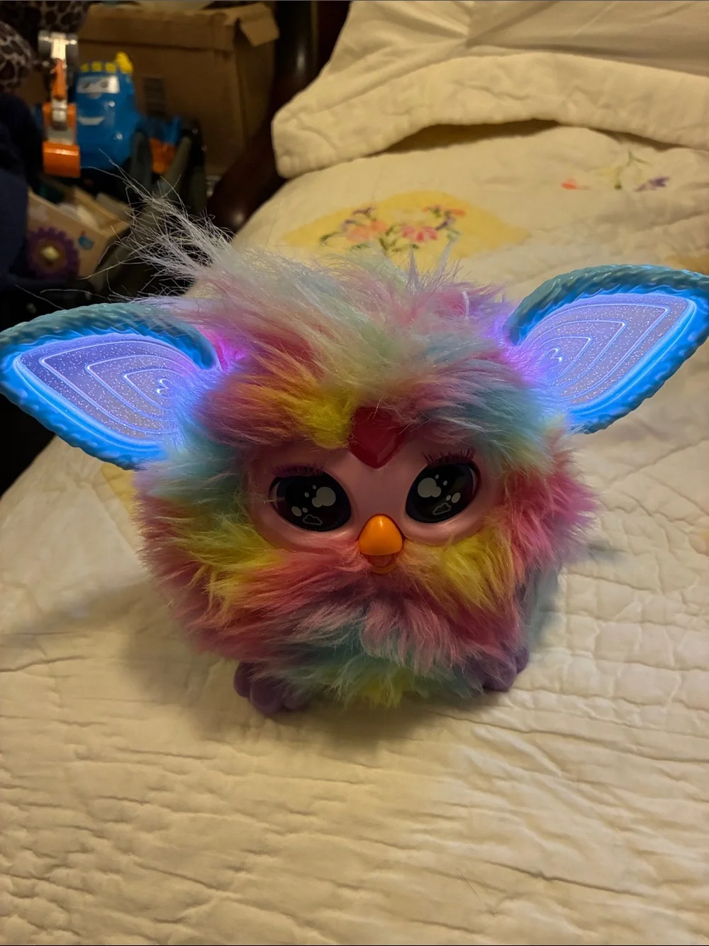 Interactive Rainbow Plush Bird Toy with Light-Up Heart and Ears